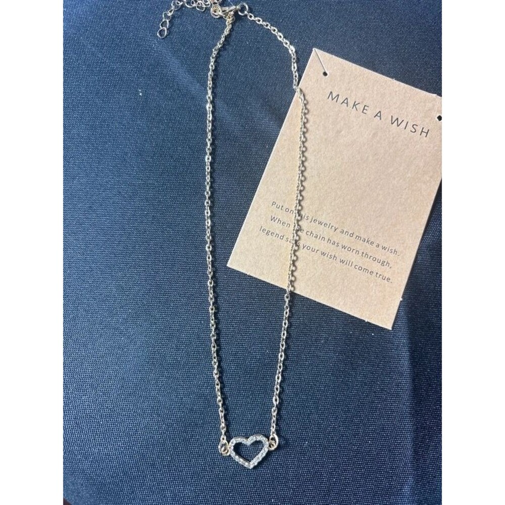 Gold chain rhinestone heart necklace